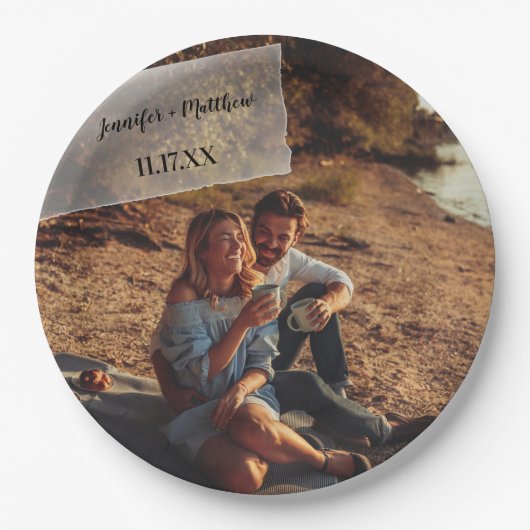 Faux Vellum Photo Overlay Custom Wedding Papieren Bordje (Voorkant)