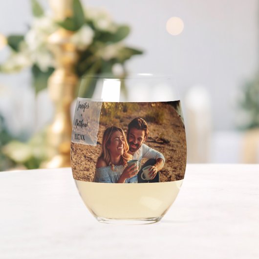 Faux Vellum Photo Overlay Custom Wedding Wijnglas Zonder Voet (Insitu (Huwelijk))