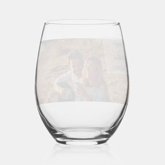 Faux Vellum Photo Overlay Custom Wedding Wijnglas Zonder Voet (Achterkant)