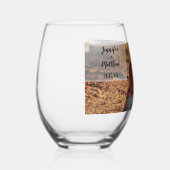 Faux Vellum Photo Overlay Custom Wedding Wijnglas Zonder Voet (Rechts)