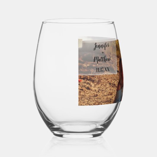 Faux Vellum Photo Overlay Custom Wedding Wijnglas Zonder Voet (Rechts)