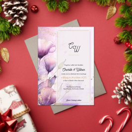 Faux Vellum Purple Floral Monogram Wedding Acryl Uitnodigingen
