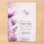 Faux Vellum Purple Floral Monogram Wedding Acryl Uitnodigingen (Voorkant)