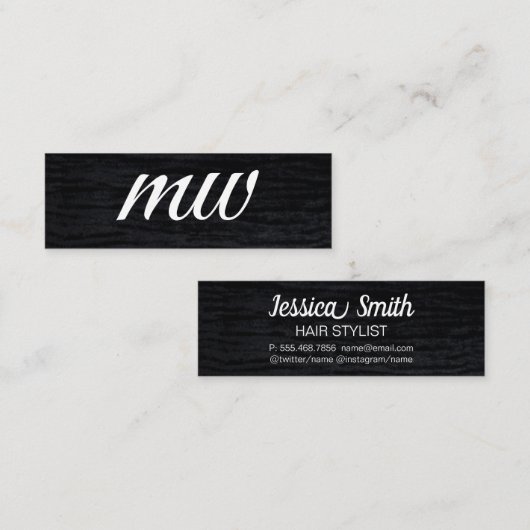 Faux Velvet Black Print met Monogram Mini Visitekaartje (Voorkant / Achterkant)