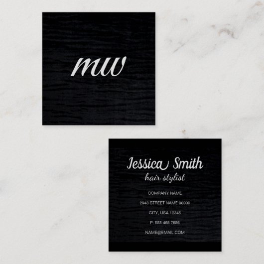 Faux Velvet Black Print met Monogram Vierkante Visitekaartje (Voorkant / Achterkant)