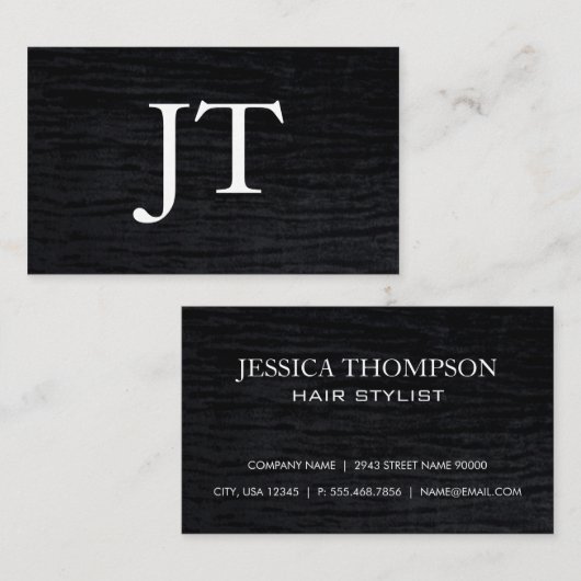 Faux Velvet Black Print met Monogram Visitekaartje (Voorkant / Achterkant)