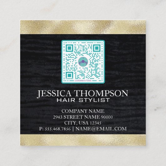 Faux Velvet | Faux Gold Foil Trim | Qr-code Vierkante Visitekaartje (Achterkant)
