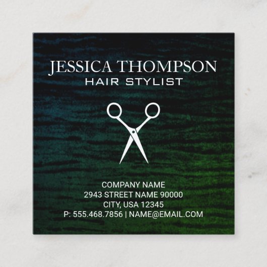 Faux Velvet Green met Shears Print Vierkante Visitekaartje (Voorkant)