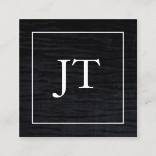 Faux Velvet Zwart Wit Border Monogram Vierkante Visitekaartje
