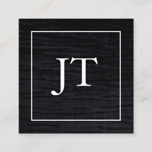 Faux Velvet Zwart Wit Border Monogram Vierkante Visitekaartje (Voorkant)