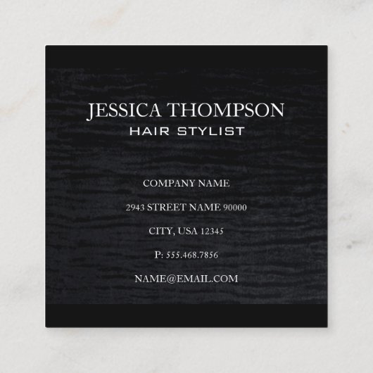 Faux Velvet Zwart Wit Border Monogram Vierkante Visitekaartje (Achterkant)