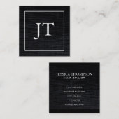 Faux Velvet Zwart Wit Border Monogram Vierkante Visitekaartje (Voorkant / Achterkant)