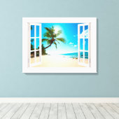 Faux-venster met Beach en Ocean Custom Sizes! Canvas Afdruk (Insitu (Houten vloer))