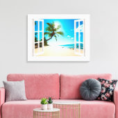 Faux-venster met Beach en Ocean Custom Sizes! Canvas Afdruk (Insitu (Woonkamer))