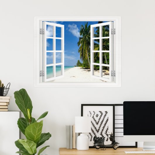 Faux-venster met Beach en Ocean Custom Sizes! Pos Poster (Thuiskantoor)