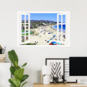 Faux-venster met Beach en Ocean Custom Sizes! Poster (Thuiskantoor)