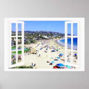 Faux-venster met Beach en Ocean Custom Sizes! Poster