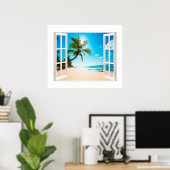 Faux-venster met Beach en Ocean Custom Sizes! Poster (Thuiskantoor)