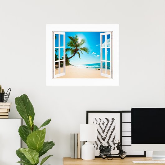 Faux-venster met Beach en Ocean Custom Sizes! Poster (Thuiskantoor)