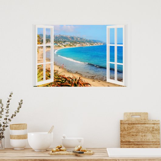 Faux-venster met strand Ocean Poster (Keuken)