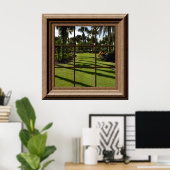 Faux Venster Palm Trees Grass Tropics Relaxing Uit Poster (Thuiskantoor)
