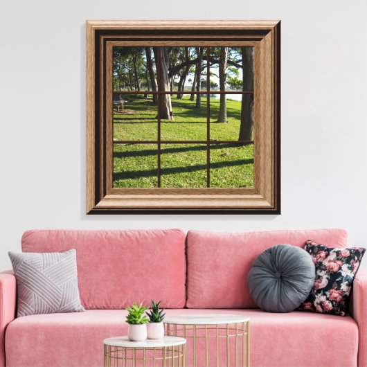Faux-venster Uitzicht vreedzaam landschap met bome Canvas Afdruk (Insitu (Woonkamer))
