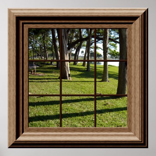 Faux-venster Uitzicht vreedzaam landschap met bome Poster (Voorkant)