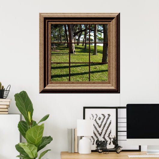 Faux-venster Uitzicht vreedzaam landschap met bome Poster (Thuiskantoor)