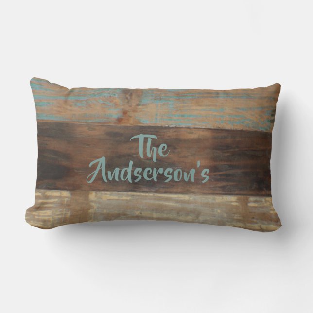Faux verduurzaamd hout, familienaam en datum kussen (Voorkant)