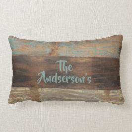 Faux verduurzaamd hout, familienaam en datum kussen