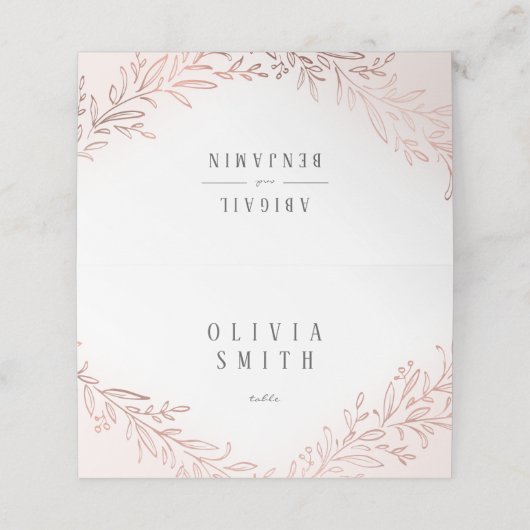 Faux verguld roos gouden botanische elegante bruil plaatskaartje (Buitenkant ongevouwen)