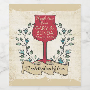 Faux verouderd papier doodle wijnglas laurier brui wijn etiket