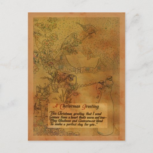 Faux Vintage Kerstmis Feestdagenkaart (Voorkant)