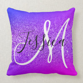 Faux Violet Glitter Miami Ombre Monogram Kussen