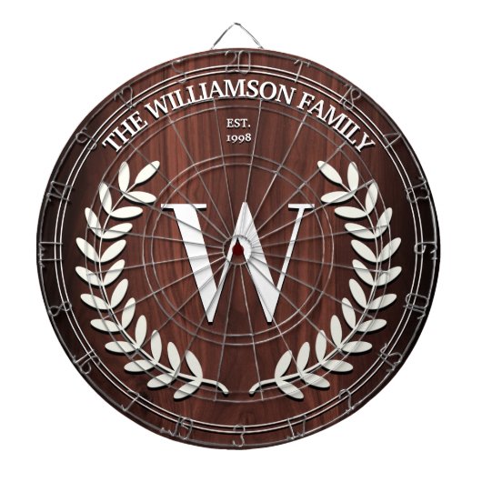 Faux Walnut Wood Grain Monogram op maat Dartbord (Voorkant)