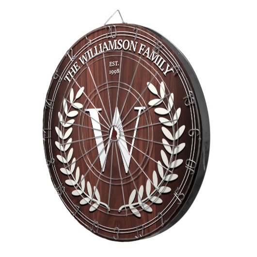 Faux Walnut Wood Grain Monogram op maat Dartbord (Voorkant Rechts)