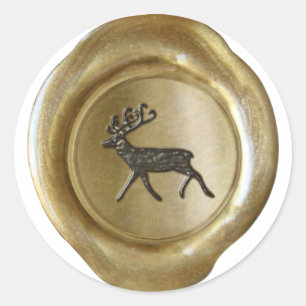 Faux-waszegel - Gold - REINDEER W/ZWART OVERLADING Ronde Sticker