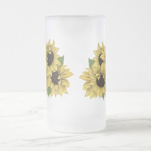  Faux Waterverf Zonnebloemen Boeket Glas Matglas Bierpul (Center)