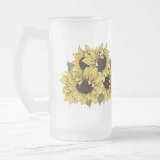  Faux Waterverf Zonnebloemen Boeket Glas Matglas Bierpul (Links)