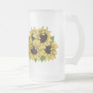 Faux Waterverf Zonnebloemen Boeket Glas Matglas Bierpul