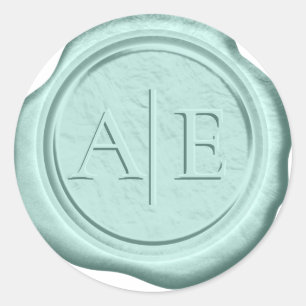 Faux wax bruiloft Initialen Mint ID477 Ronde Sticker