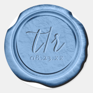 Faux Wax bruiloft Initialen Porselein Blauw ID1094 Ronde Sticker