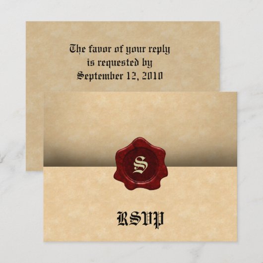Faux Wax Seal and Parchment Gothic RSVP Kaartje (Voorkant / Achterkant)