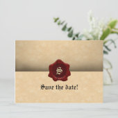 Faux Wax Seal and Parchment Gothic Save The Date (Staand voorkant)