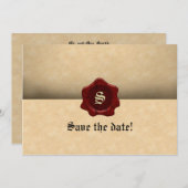 Faux Wax Seal and Parchment Gothic Save The Date (Voorkant / Achterkant)