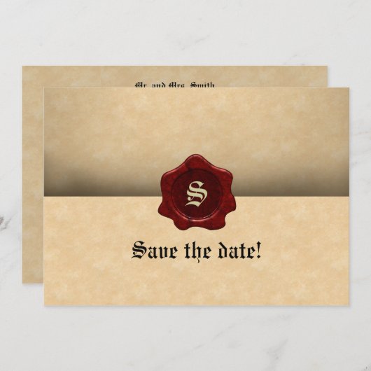 Faux Wax Seal and Parchment Gothic Save The Date (Voorkant / Achterkant)