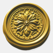 Faux Wax Seal Diepe Impressie Gouden Bloem Ronde Sticker (Voorkant)