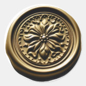 Faux Wax Seal Diepe Impressie Gouden Bloem Ronde Sticker (Voorkant)