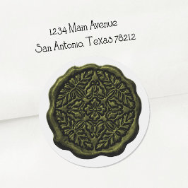 Faux Wax Seal, Olive Green Ronde Sticker