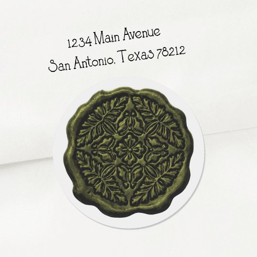 Faux Wax Seal, Olive Green Ronde Sticker